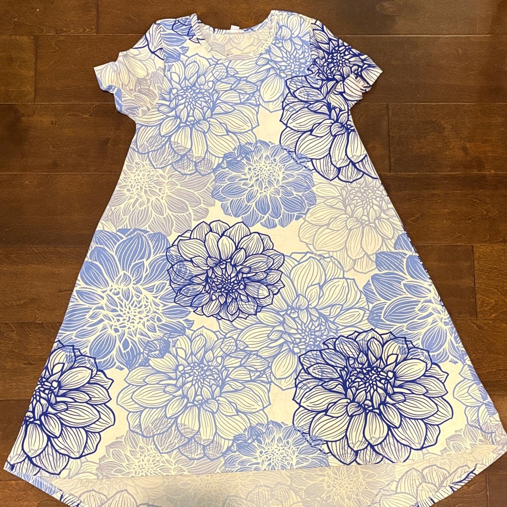 LuLaRoe Blue and White Floral A-Line Dress